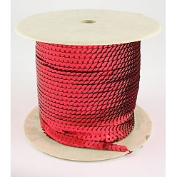 Red Plastic Paillette/Sequins Chain Rolls, AB Color, Red, 6mm