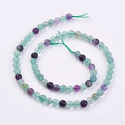 Fluorite Natural Green Fluorite Beads Strands, Round, 6mm, Hole: 1mm, about 68~69pcs/strand, 15.55 inch