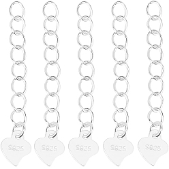 Серебро 10 шт 925 серебряные цепочки-удлинители, концевые цепи с вкладками в форме сердца, с печатью 925, серебряные, 32 мм