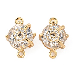 Настоящее золото 18K Латунные подвески из прозрачного кубического циркония, без никеля , плоские круглые ссылки, реальный 18 k позолоченный, 16.5x12x9 мм, отверстие : 1.4 мм