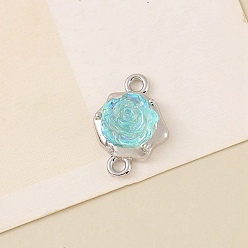 Cyan Alloy Resin Connector Charms, Platinum, Flower Links, Cyan, 18x12mm