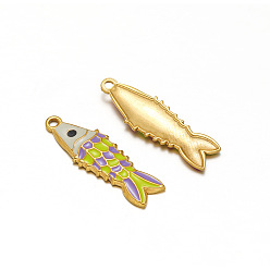 Средний Фиолетовый Шкентели нержавеющей стали, с эмалью, золотые, амулет из рыбы сардина, средне фиолетовый, 26x8 мм