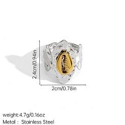 Couleur Dorée & Acier Inoxydable 304 anneaux ouverts pour manchettes en acier inoxydable, forme coquille, bague bicolore, or et acier inoxydable Couleur, 24mm, diamètre intérieur: 20 mm