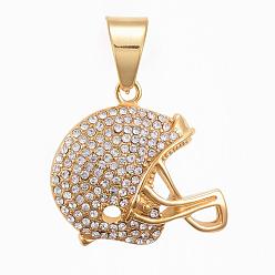 Golden 304 Edelstahl Strass Anhänger, Fußballhelm Charms, golden, 27.5x29x6 mm, Bohrung: 10x7 mm