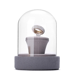 Light Grey Clear Glass Dome Cover, Decorative Display Case, Cloche Bell Jar Terrarium with Velvet Base, White, 90x80x120mm