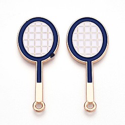 Темно-Синий Подвески из эмали и сплава, без свинца и без кадмия, золотые, бадминтонная ракетка брелок, темно-синий, 38x16x1.2 мм, отверстие : 1.6 мм