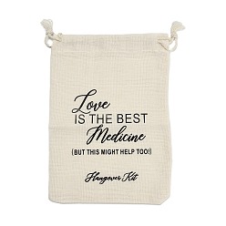 Античный Белый Набор для вечеринки в стиле «набор от похмелья» из ткани, мешочки на завязках для подарков гостям., прямоугольник с черным словом, старинный белый, 16~16.5x11x0.09~0.3 см