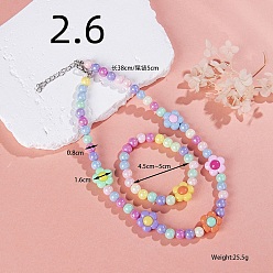 Fleur Bracelets et colliers extensibles en résine aux couleurs de l'arc-en-ciel pour enfants, fleur, collier: 14.96 pouces (38 cm), bracelet : pouce (1.77~1.97 cm), 4.5~5 pièces / kit