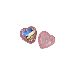 Pink Кабошоны из смолы, сердце, с блеском порошок, розовые, 23x24 мм