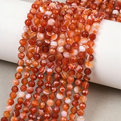 Полосатый Агат Нити бусин из натурального красного полосатого агата, круглые, граненые, окрашенная и подогревом, 4~4.5 мм, отверстие : 0.6 мм, около 98 шт / нитка, 15.59'' (39.6 см)