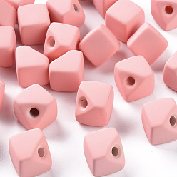Corail Clair Perles acryliques, de Style caoutchouté, la moitié foré, cube d'espace, corail lumière, 13.5x13.5x13.5mm, Trou: 3.5mm