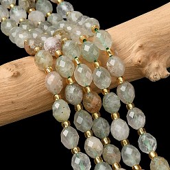 Rutilated Кварц Естественный зеленый Rutilated кварцевые нити бисера, граненые, рис, с бисером, 7.5~8x6~7.5 мм, отверстие : 0.8~1 мм, около 36~40 шт / нитка, 15.55~15.75'' (39.5~40 см)