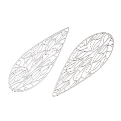 Платина Стойки обшивки латунь филигранные подвески, долговечный, слеза, без никеля , платина, 45x17.5x0.4 мм, отверстие : 1.3 мм