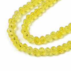Yellow Glass Beads Strands, Faceted, Rondelle, Yellow, 4x3mm, Hole: 0.4mm, about 123~127pcs/strand, 16.5~16.9 inch(42~43cm)