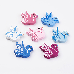 (52) Непрозрачная лаванда Бусины из натурального дерева с принтом, окрашенные, птица, разноцветные, 26x25x4.5 мм, Отверстие : 2 мм , около 730 шт / 500 г