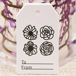 White Paper Gift Tags, Hange Tags, For Arts and Crafts, Valentine's Day, Rectangle with Flower Pattern, White, 50x30x0.4mm, Hole: 3mm