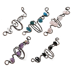 Смешанные камни Кольцо на палец с кусочками натуральных смешанных драгоценных камней, покрытие стойки: красная медь, латунная проволока, широкое кольцо, внутренний диаметр: 17~19 мм