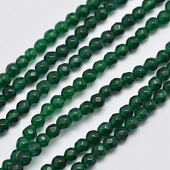 Темно-Зеленый Натуральный Malaysia нити нефритовый шарик, круглые, окрашенные, граненые, темно-зеленый, 3 мм, отверстие : 0.5 мм, около 120 шт / нитка, 14.5 дюйм