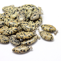 Далматинских Джаспер Конский глаз натуральный далматин яшма подвески, с латунной фурнитурой платинового цвета, 27~30x12~15x5~6 мм, отверстие : 2x7 мм