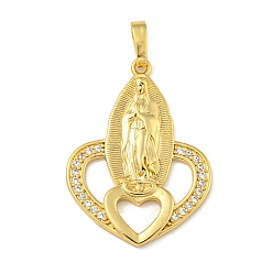Настоящее золото 18K Латунные микро проложить кубического циркония подвески, долговечный, без кадмия и без свинца, сердце и богиня, реальный 18 k позолоченный, 29x21.5x2.5 мм, отверстие : 3.5x6 мм