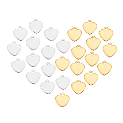 Golden & Stainless Steel Color 200Pcs 2 Colors 201 Stainless Steel Charms, Laser Cut, Stamping Blank Tag, Heart, Golden & Stainless Steel Color, 10x10x0.8mm, Hole: 1.4mm, 100pcs/color