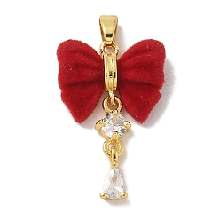 Красный Настоящие 18k позолоченные латунные подвески для стойки, cmолой, долговечный, без свинца и без кадмия, бантом, разноцветные, красные, 26x16.5x5 мм, отверстие : 4x2.5 мм
