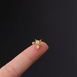 Звезда Серьги-гвоздики с микропаве из кубического циркония из латуни, с 316 l хирургическими штифтами из нержавеющей стали, золотые, звезда, 6 мм