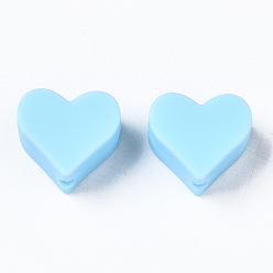 Light Blue Food Grade Eco-Friendly Silicone Beads, Chewing Beads For Teethers, DIY Nursing Necklaces Making, Heart, Light Blue, 13x14x8mm, Hole: 2mm