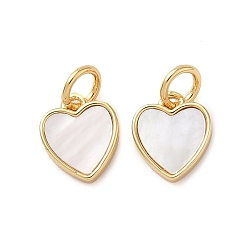 Настоящее золото 18K Сердечные подвески из натуральных белых ракушек, с латунными оправами и соединительными кольцами, реальный 18 k позолоченный, 9.5x8x2 мм, отверстие : 3 мм
