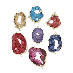 (52) Непрозрачная лаванда Окрашенные натуральные друзы агата звенья, с латунной окантовкой, золотые, разноцветные, 36.5~79x21~44x6.5~9 мм, отверстие : 2.5 мм