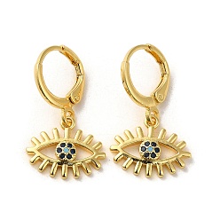 Doré  Boucles d'oreilles dormeuses pendantes en laiton oeil de cheval, avec zircons, or, 25x14.5mm