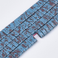 Стально-синий Окрашенные распылением немагнитные синтетические гематитовые бусины, несущие бусины с двумя отверстиями, для изготовления эластичных браслетов, прямоугольные, стальной синий, 2x5x2 мм, отверстие : 0.6 мм, около 172 шт / нитка, 16.1 дюйм