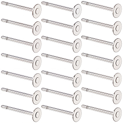 Color de Acero Inoxidable 300 piezas 316 engastes de pendientes con clavijas redondas y planas de acero inoxidable quirúrgico, color acero inoxidable, 10 mm, pin: 0.7 mm, tamaño de la bandeja: 3 mm