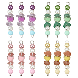 Нержавеющая Сталь Цвет Подвески-коннекторы в виде натурального зеленого авантюрина, натурального солнечного камня, натурального аметрина, вишневого кварцевого стекла, акрилового сердца и искусственного круглого жемчуга, с 304 петлями из нержавеющей стали, цвет нержавеющей стали, 43x8.5~9x6~8 мм, отверстия : 1.6 mm и 2.9x2.5 мм, 10 шт / стиль