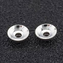 Посеребрённый Латунные бусины колпачок, долговечный, безлепестковый, 925 серебро покрытием, 6x2 мм, отверстие : 1 мм