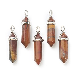 Tiger Iron Natural Tiger Iron Pendants, with Platinum Tone Brass Findings, Bullet, 39.5x12x11.5mm, Hole: 4.5x2.8mm
