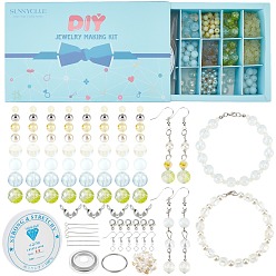 Creme-weiß 865 DIY-Glasschmuck-Sets, inklusive runder Perlen, Edelstein-Chip-Perlen, Legierung Karabinerverschlüsse, Messing-Ohrhaken & Perlenspitzen & Crimpperlen, creme-weiß, creme-weiß, 4 mm, Bohrung: 1.1 mm