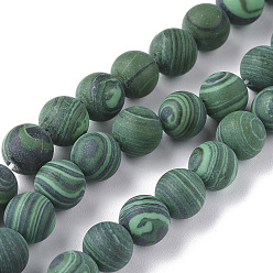 Malachite Synthetic Malachite Beads Strands, Frosted, Round, 10mm, Hole: 1mm, about 38pcs/strand, 14.57 inch(37cm)