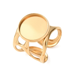 Oro 304 componentes del anillo del brazalete de acero inoxidable, Ajuste del anillo de la almohadilla redonda, revestimiento de iones (ip), larga duración plateado, dorado, 18 mm, tamaño de EE. UU. 7 1/4 (17.5 mm), tamaño de la bandeja: 14 mm