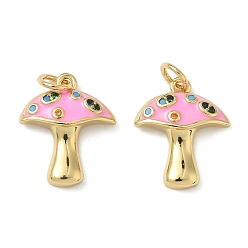 Pink Латунные микро проложить кубического циркония подвески, гриб, эмаль стиль настоящее 18k позолота, с целью перехода в кольце, розовые, 16x13.5x3.5 мм, отверстие : 3.5 мм
