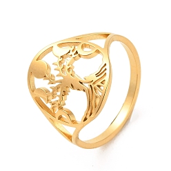 Золотой 304 открытые манжеты из нержавеющей стали, дерево, золотые, размер США 6 (16.5 мм)