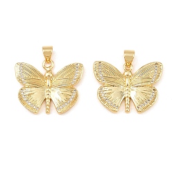 Настоящее золото 18K Кубические подвески из латуни с микропаве, бабочки прелести, реальный 18 k позолоченный, 18.5x24.5x2.3 мм, отверстие : 3.3x4.3 мм