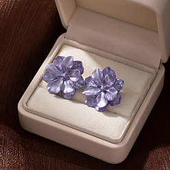 Средний Фиолетовый Серьги-гвоздики из смолы ко Дню святого Валентина, цветок, с 925 фурнитурой для сережек из стерлингового серебра, средне фиолетовый, 24x24 мм