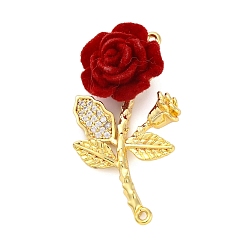 Настоящее золото 14K Латунные прозрачные подвески из кубического циркония, темно-красные пушистые розовые цветочные звенья, реальный 14 k позолоченный, 35x21x7 мм, отверстие : 1 мм