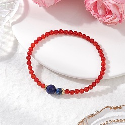 Красный Агат Природные сердолик браслеты простирания, круглые, внутренний диаметр: 2-1/8 дюйм (5.5 см), бусины : 4 мм