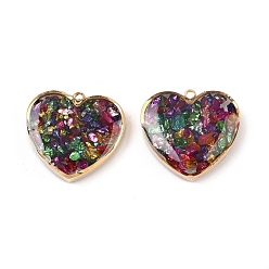 Разноцветный 304 подвески из нержавеющей стали, сердце из эпоксидной смолы и стекла, вакуумное покрытие pvd, реальный 18 k позолоченный, красочный, 19x20x4~4.5 мм, отверстие : 1.5 мм