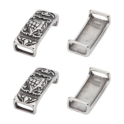 Antik Silber Farbe 304 Edelstahl Diacharme, Rechteck mit Boot, Antik Silber Farbe, 39.5x16x10 mm, Bohrung: 6.5x12.5 mm, 4 Stück / Karton