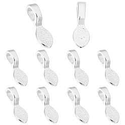 925 Sterling Silver Plated 10Pcs Alloy Pinch Bails, Glue-on Flat Pad Bails for Pendant Making, Oval/Leaf, 925 Sterling Silver Plated, 16x5.5x1.8mm, Hole: 4.5x2mm