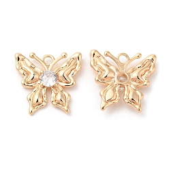 Real 18K Gold Plated Brass with Glass Charms, Butterfly Charm, Real 18K Gold Plated, 13x14x3mm, Hole: 1.4mm