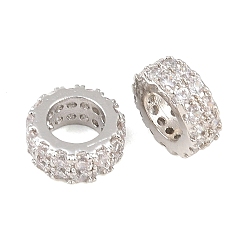 Платина Латунные микро проложить кубического циркония бусы плоский круглый распорку, платина, 7.5x3 мм, отверстие : 4 мм
